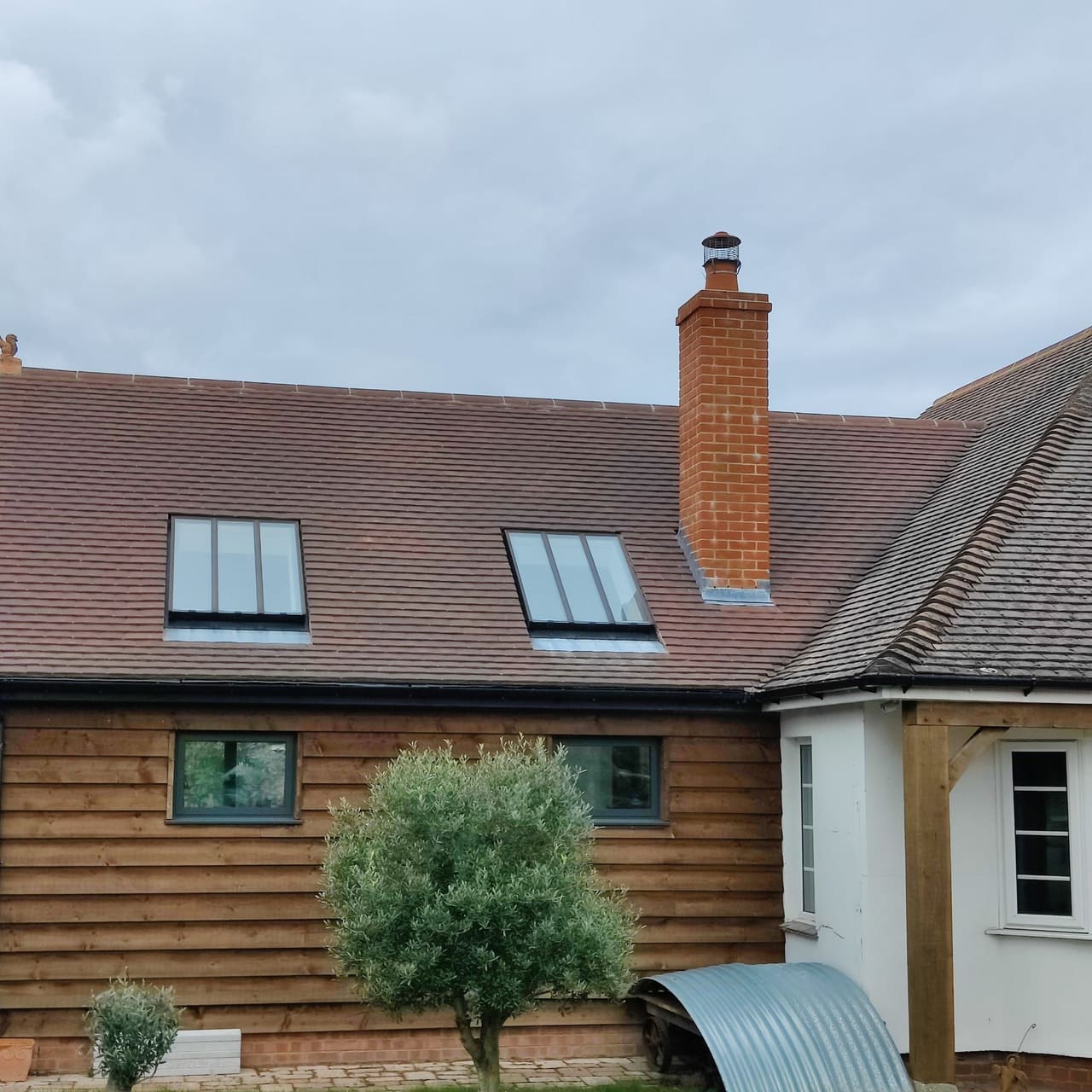 Close-up of a new clay tiled roof in Berkshire